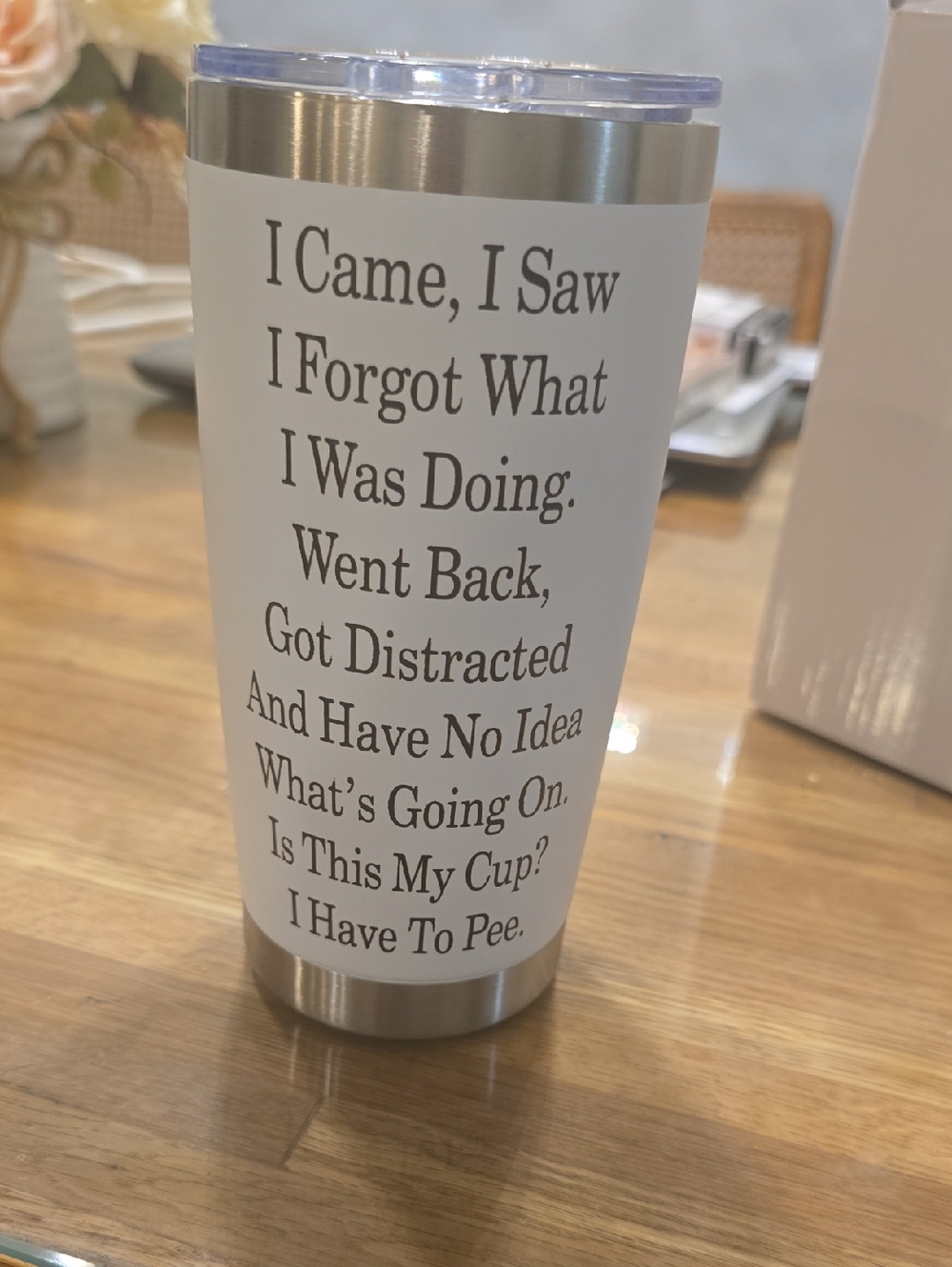 Source Unknown White Travel Tumbler with Humorous Quote